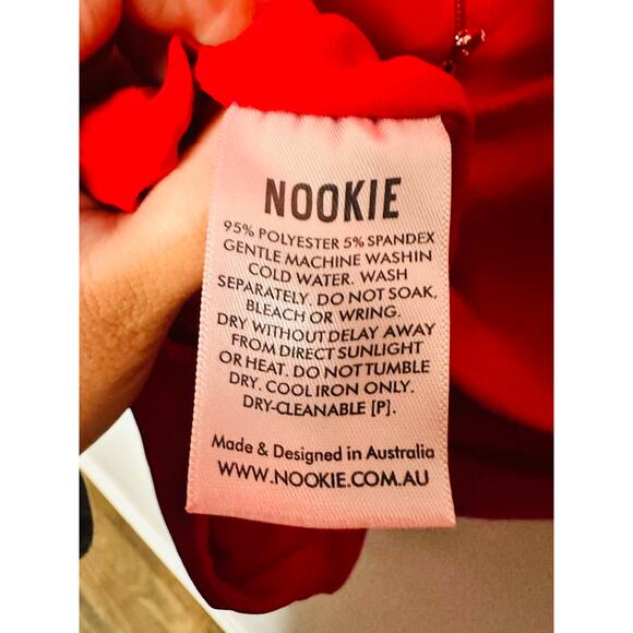 NOOKIE Red Jersey Squareneck Sheath Harley Structured Shoulders Mini Dress S - Picture 14 of 16